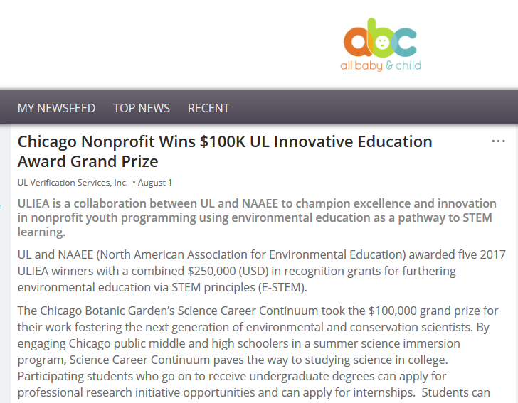 Chicago Nonprofit Wins $100K UL Innovative Education Award Grand Prize